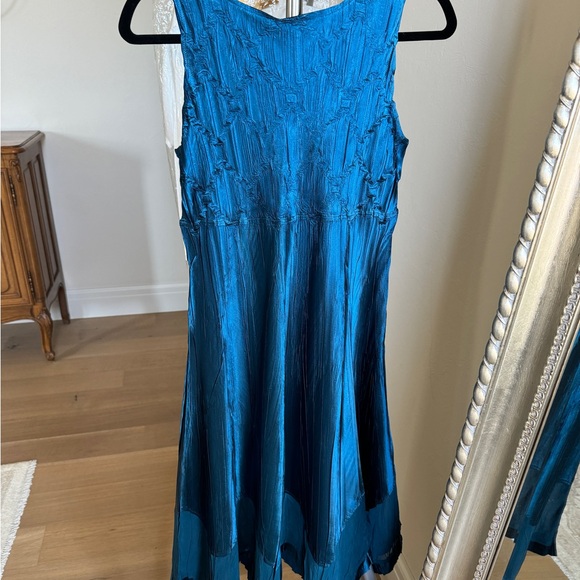 KOMAROV Designer V-neck Midi Cocktail Formal Dress Peacock Blue - Picture 6 of 11